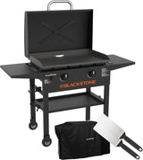 BLACKSTONE 1883 Original 28” Griddle with Integrated Protective Hood and Counter Height Side Shelves, Powder Coated Steel, Black